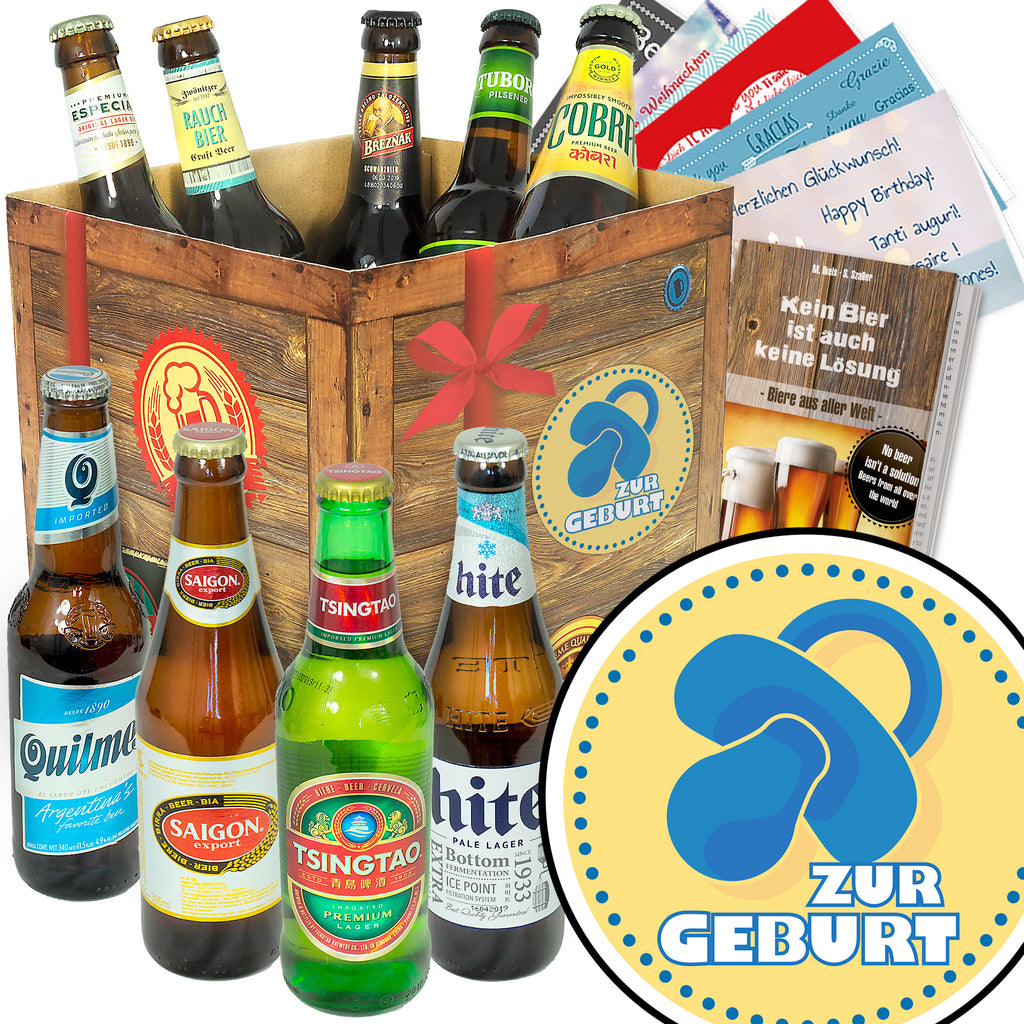 Zur Geburt Junge | 9 Flaschen Biere der Welt | Geschenk Box