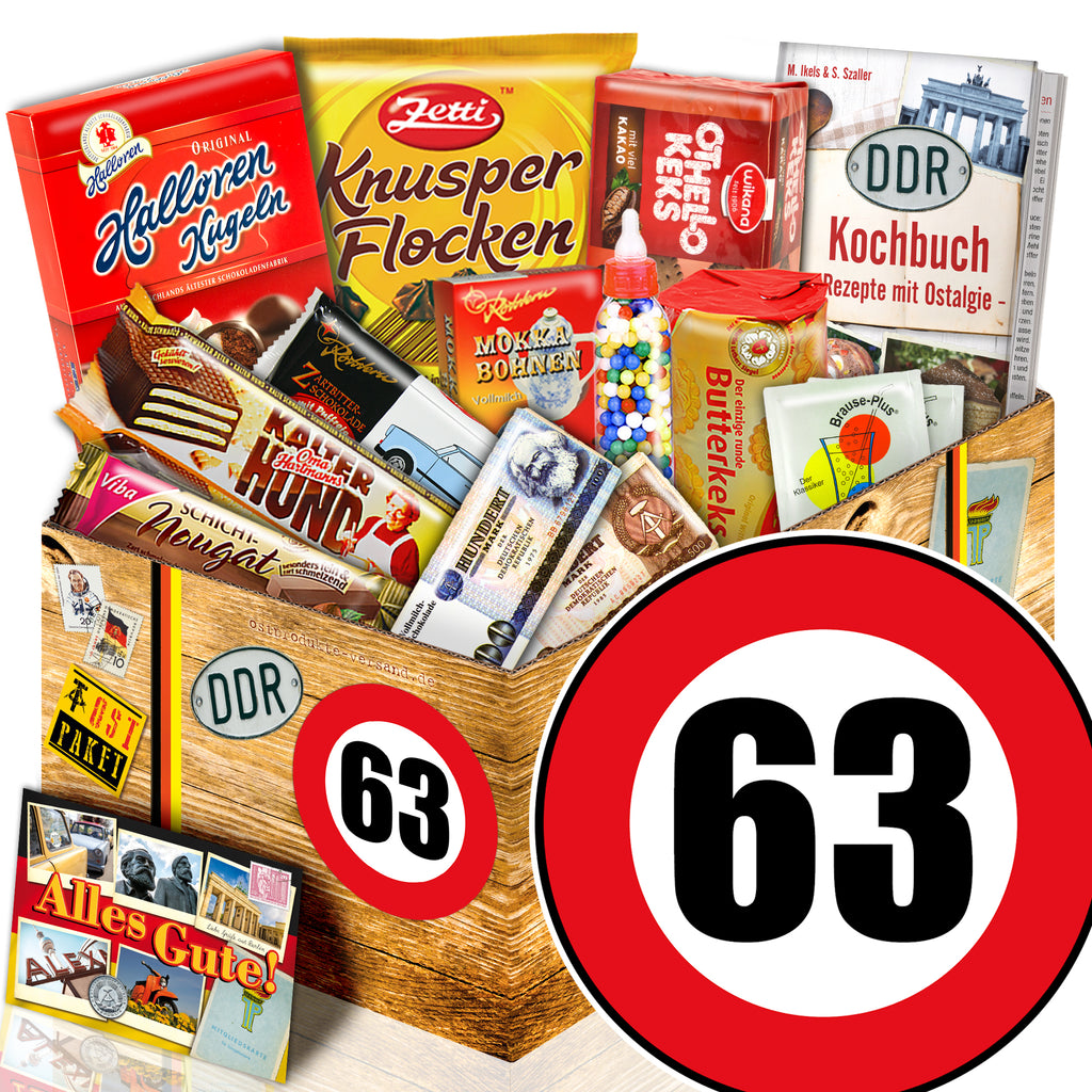 Zahl 63 - Süßigkeiten Set DDR L - monatsgeschenke.de