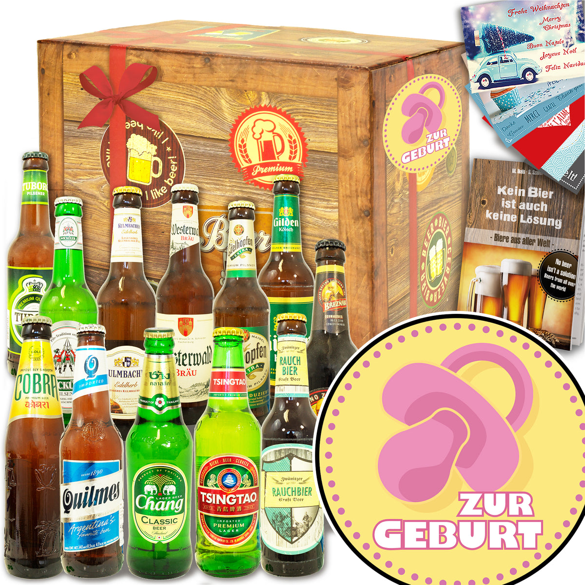 Zur Geburt Mädchen | 12x Bier aus der Welt und Deutschland | Geschenk Set