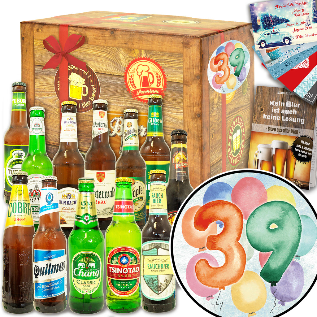 Geburtstag 39 | 12 Flaschen Bier Deutschland und Welt | Geschenk Box