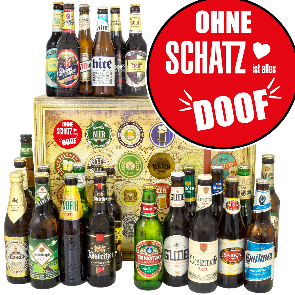 Ohne Schatz ist alles doof | 24 Spezialitäten Bier aus Welt und Deutschland | Geschenk Set