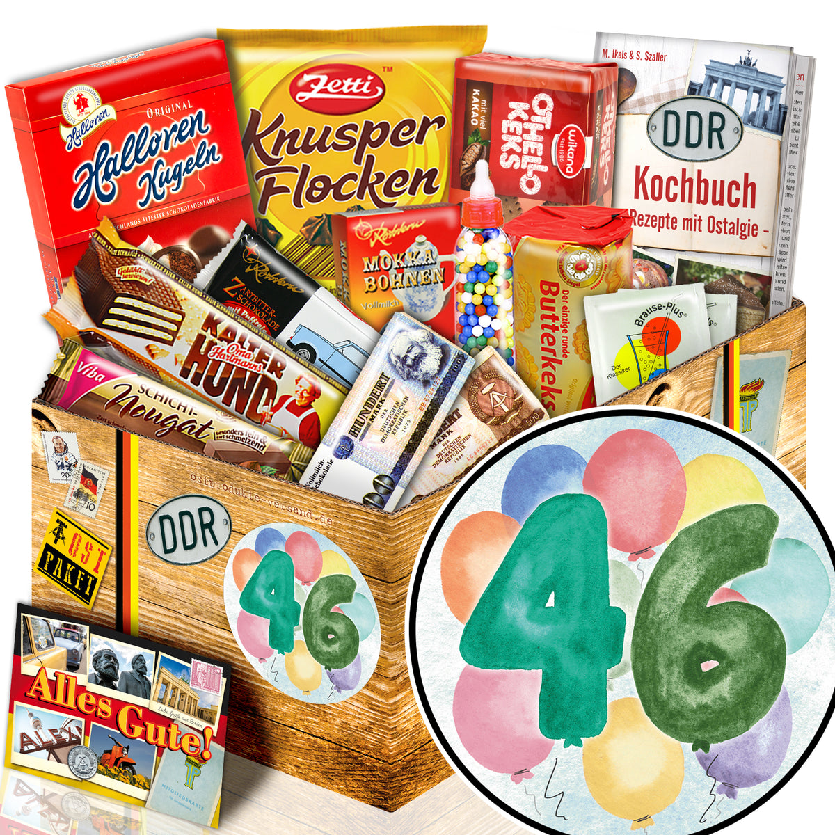 Zahl 46 - Süßigkeiten Set DDR L - monatsgeschenke.de