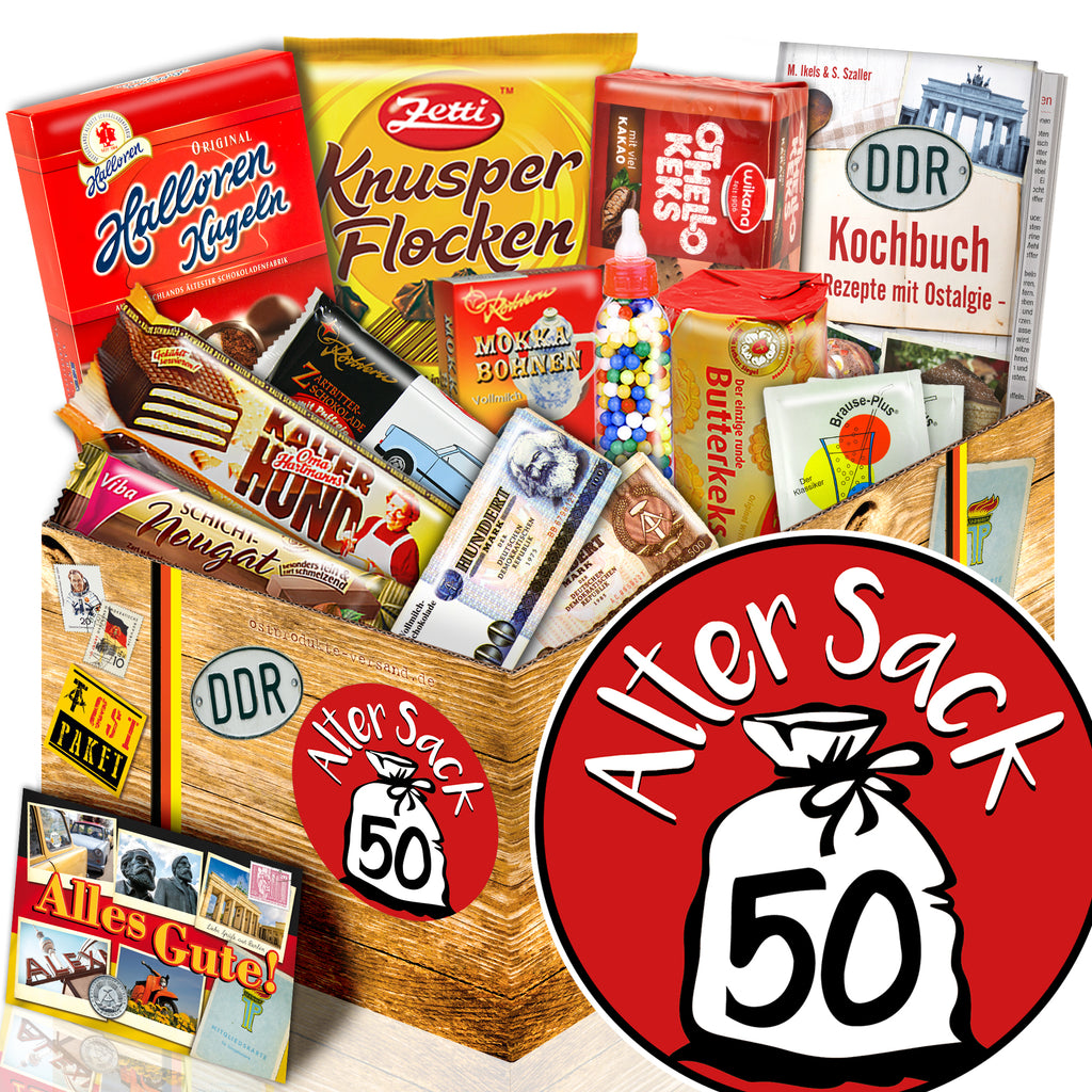 Alter Sack 50 - Süßigkeiten Set DDR L - monatsgeschenke.de