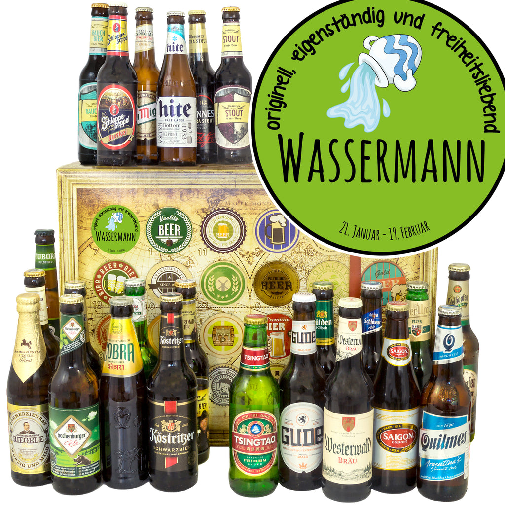 Sternzeichen Wassermann | 24 Flaschen Bier International und Deutschland | Biertasting