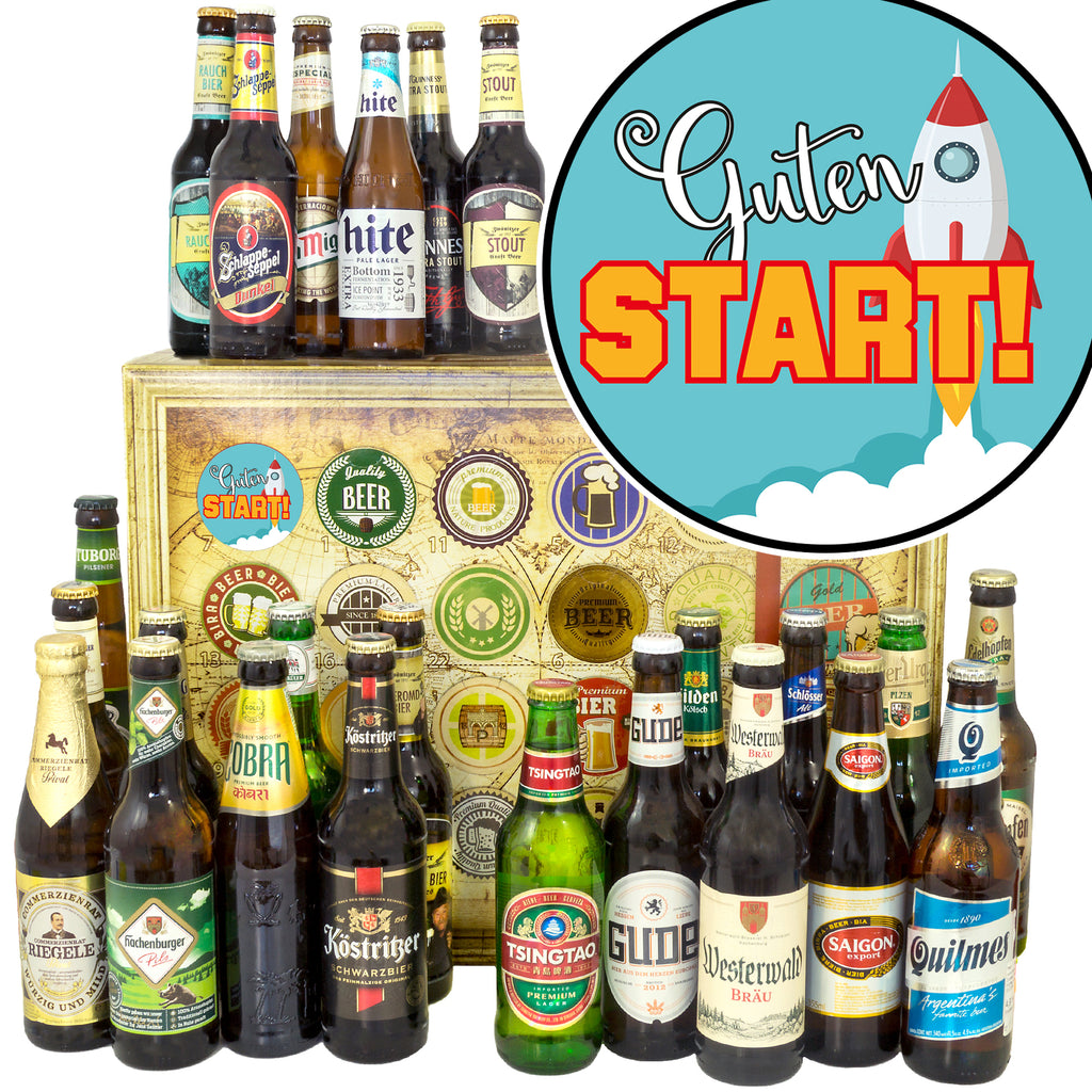 Guten Start | 24 Flaschen Bier International und Deutschland | Geschenk Box