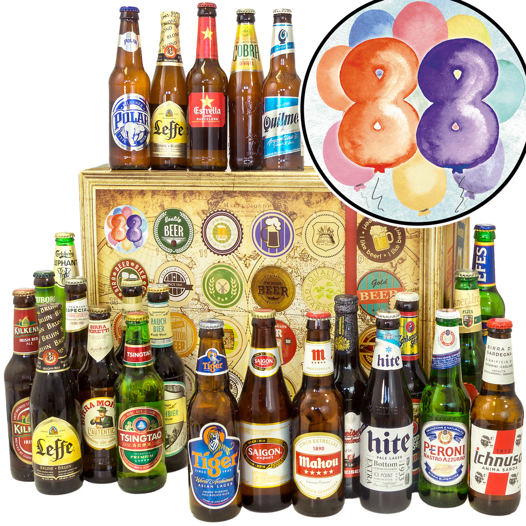 Geburtstag 88 | 24 Biersorten Bierweltreise | Geschenkpaket