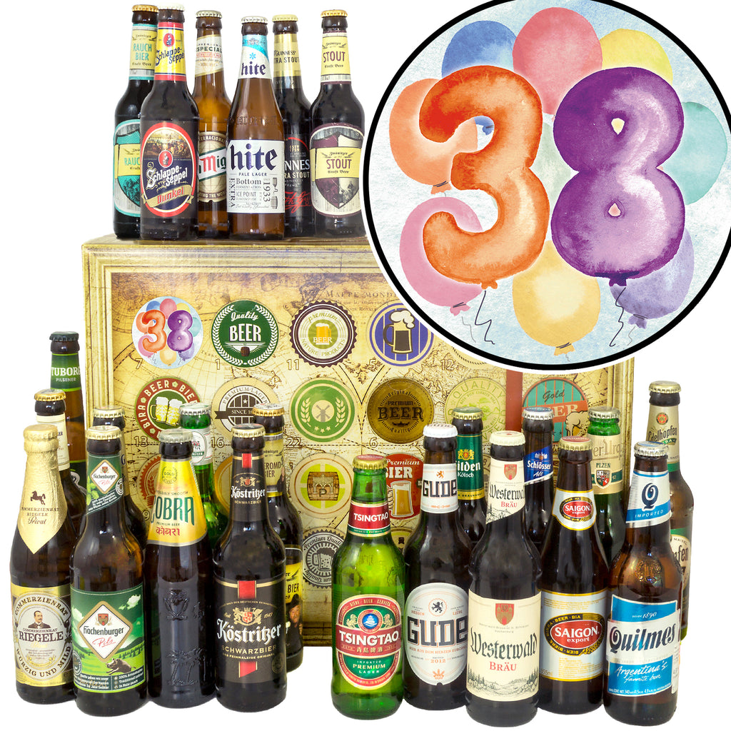 Geburtstag 38 | 24 Biersorten Biere Welt und Deutschland | Bierbox