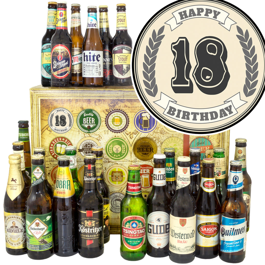Geburtstag 18 | 24x Bier Deutschland und Welt | Bier Geschenk