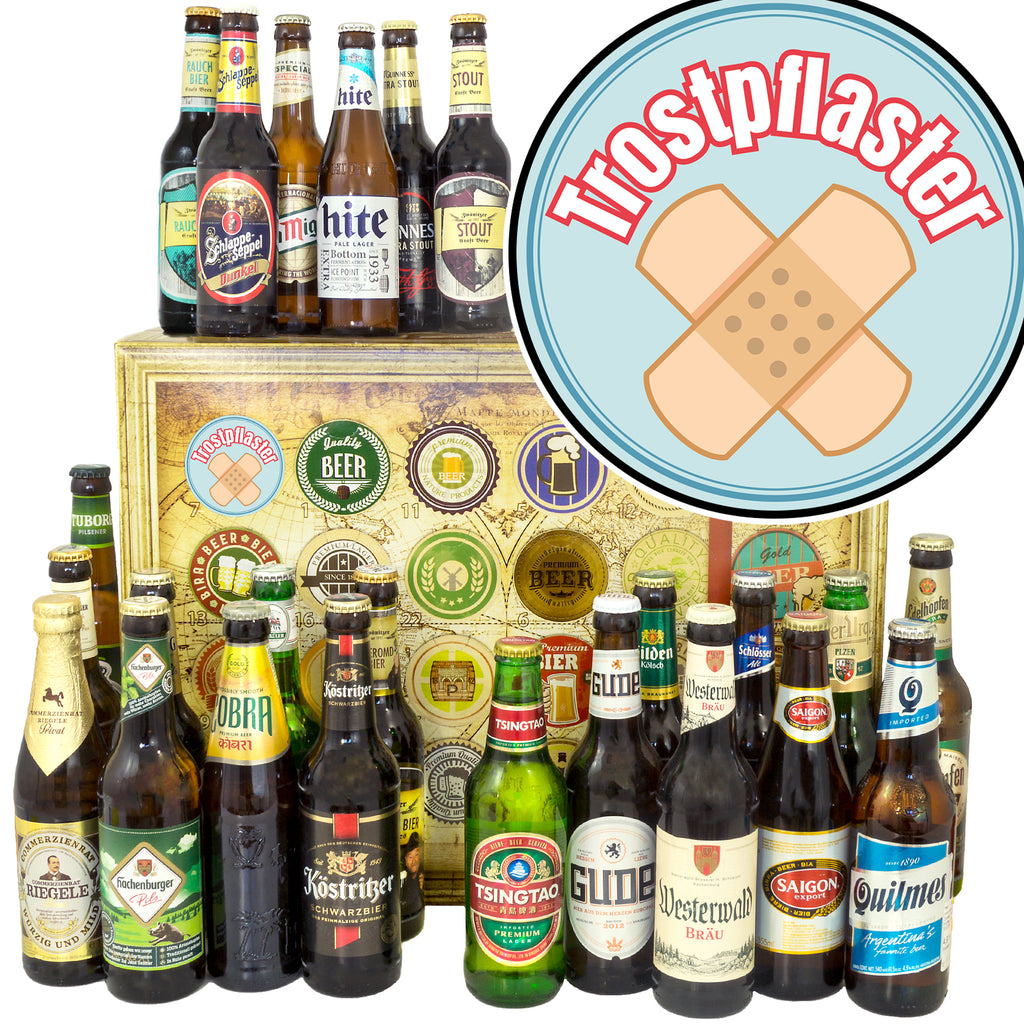 Trostpflaster | 24 Flaschen Bier International und Deutschland | Box