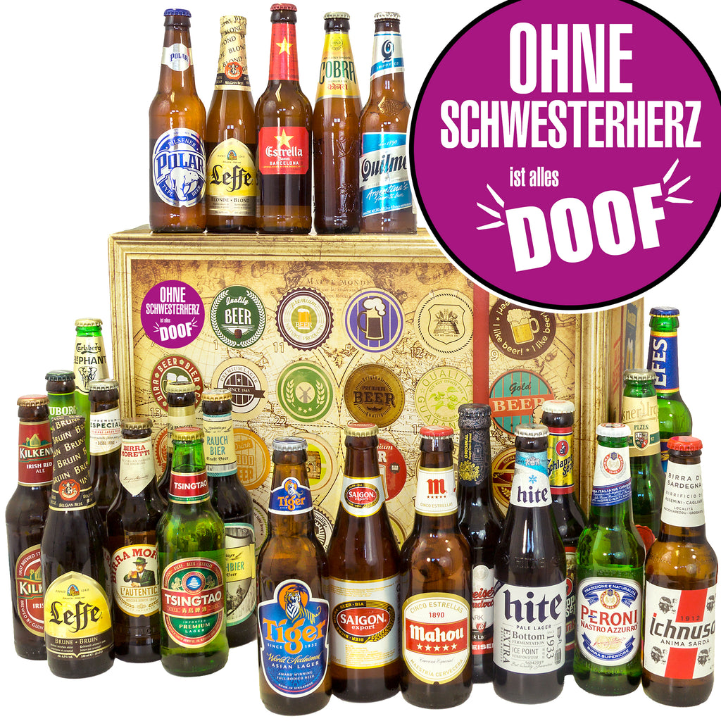 Ohne Schwesterherz ist alles doof | 24 Länder Biere der Welt Exoten | Bier Geschenk