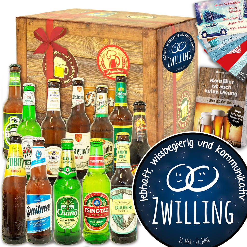 Sternzeichen Zwilling | 12 Flaschen Bier International und DE | Bierverkostung