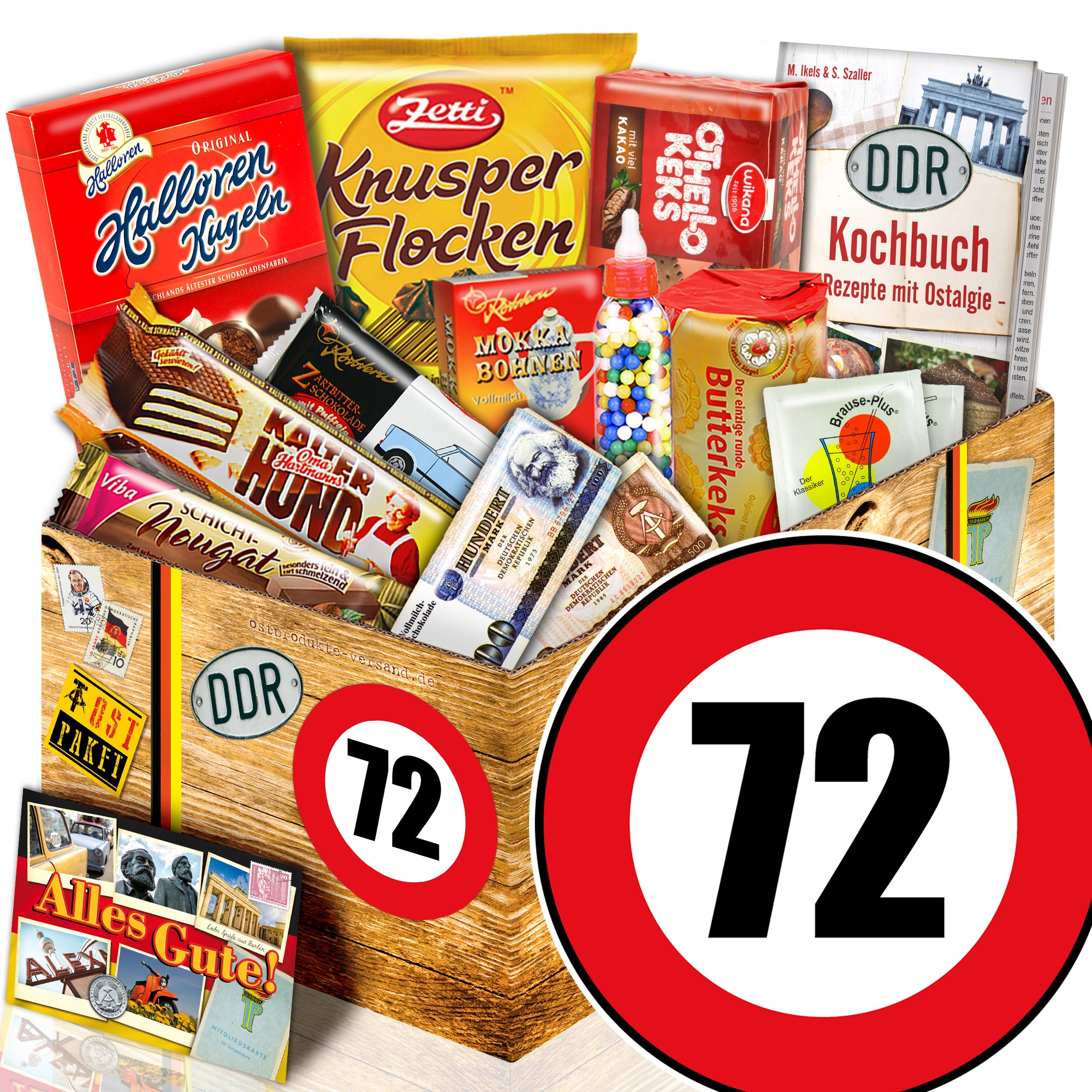 Zahl 72 - Süßigkeiten Set DDR L - monatsgeschenke.de