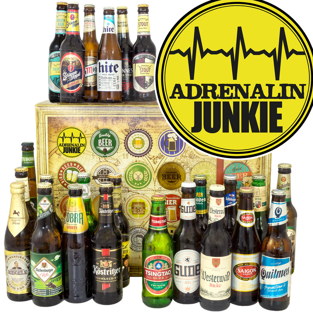 Adrenalinjunkie | 24 Spezialitäten Bier aus Welt und Deutschland | Biertasting