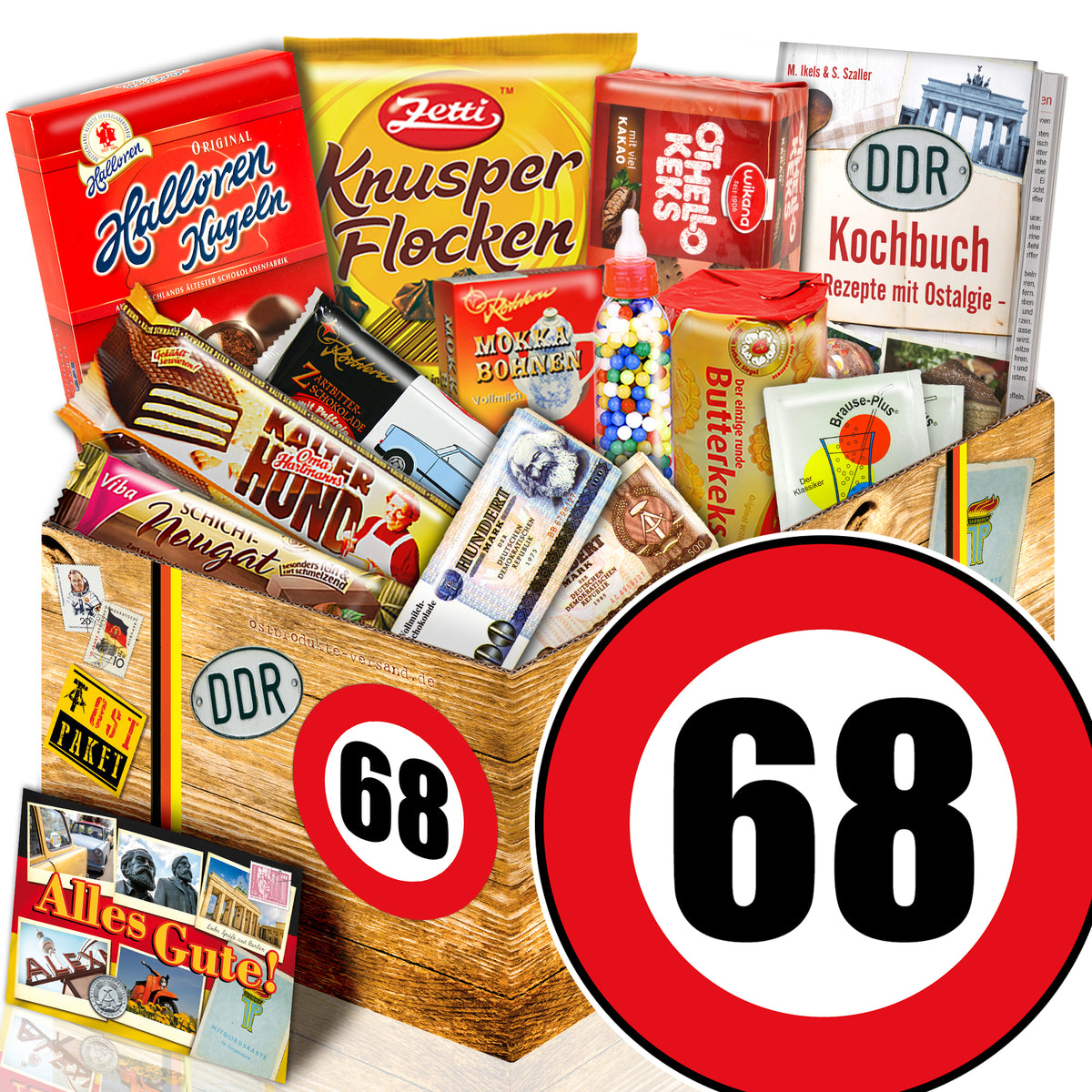 Zahl 68 - Süßigkeiten Set DDR L - monatsgeschenke.de