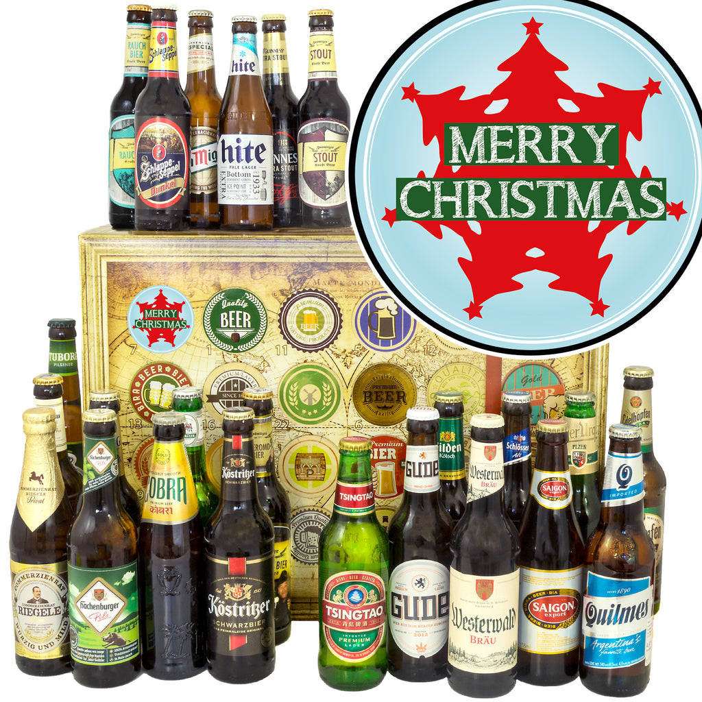 Frohe Weihnachten Baum | 24 Spezialitäten Bier Deutschland und Welt | Paket