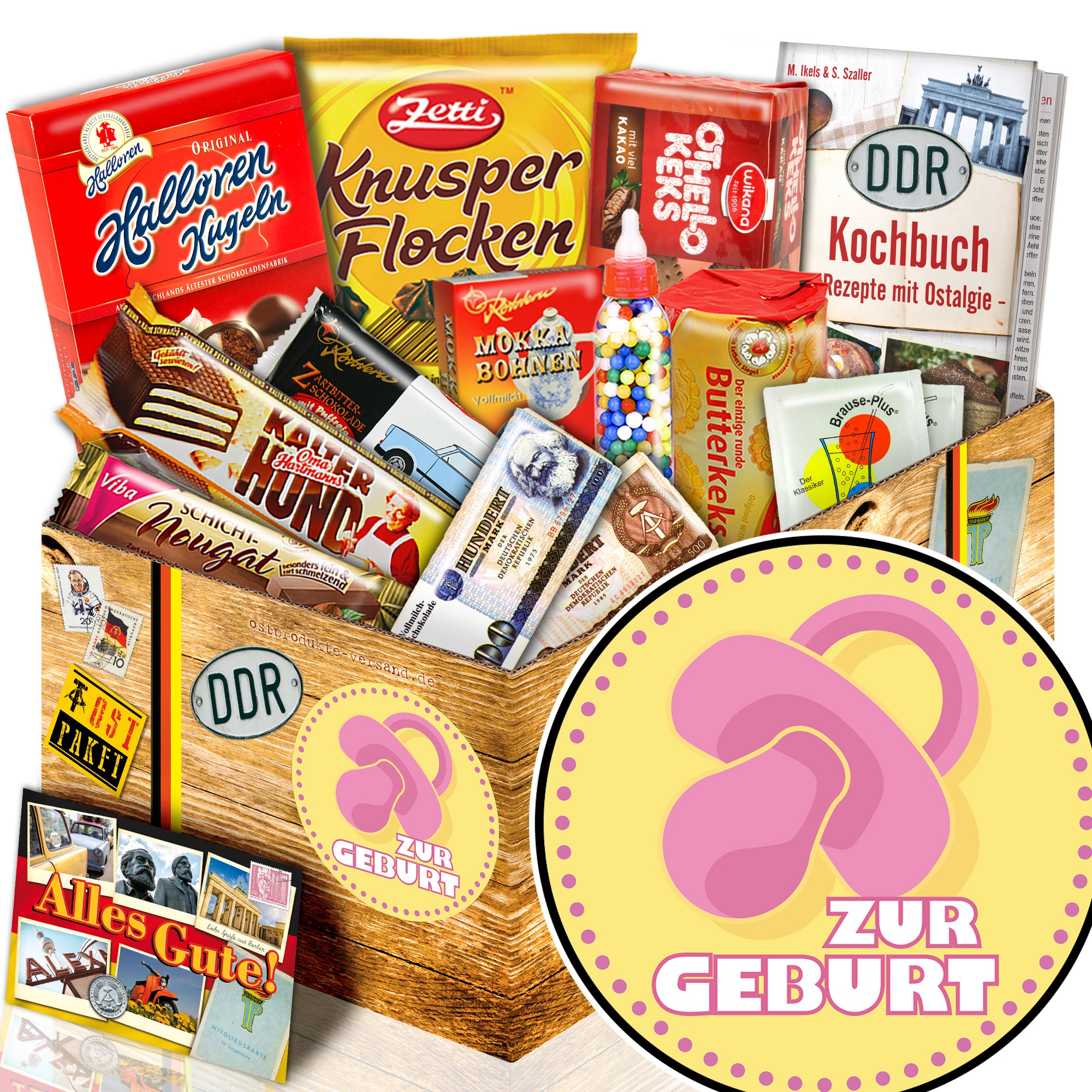 Zur Geburt rosa - Süßigkeiten Set DDR L