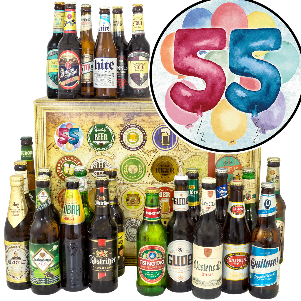 Geburtstag 55 | 24 Biersorten Bier Deutschland und Welt | Geschenkbox