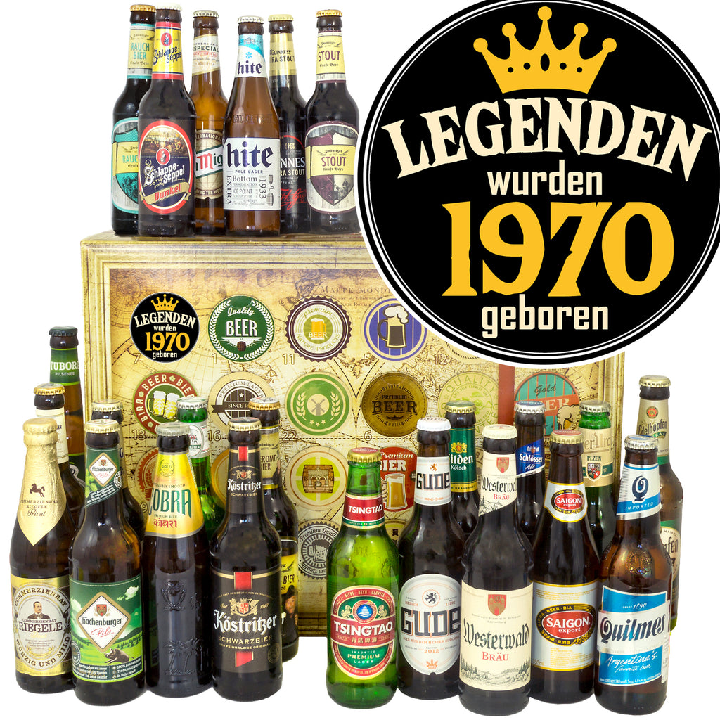 Legenden 1970 | 24x Bier aus Welt und Deutschland | Geschenkkorb
