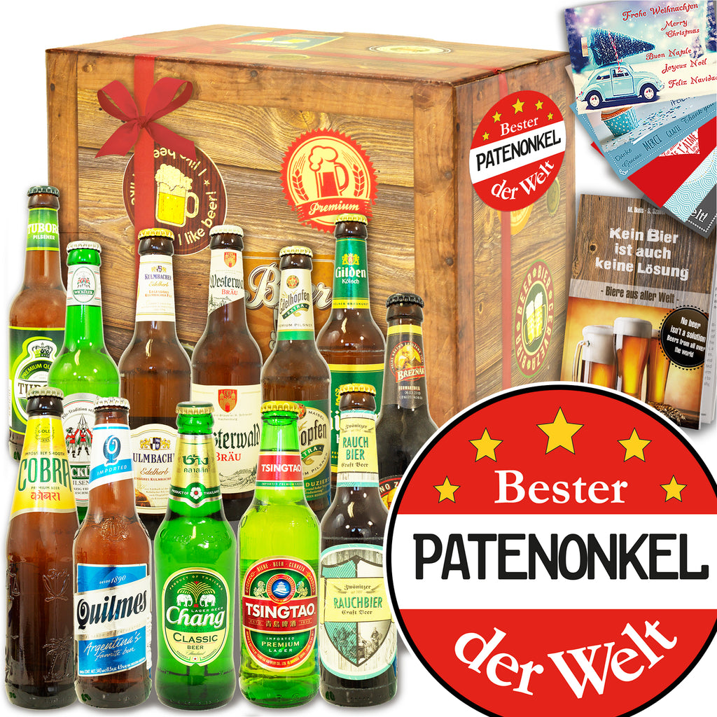 Bester Patenonkel | 12 Spezialitäten Bier aus der Welt und Deutschland | Geschenk Set