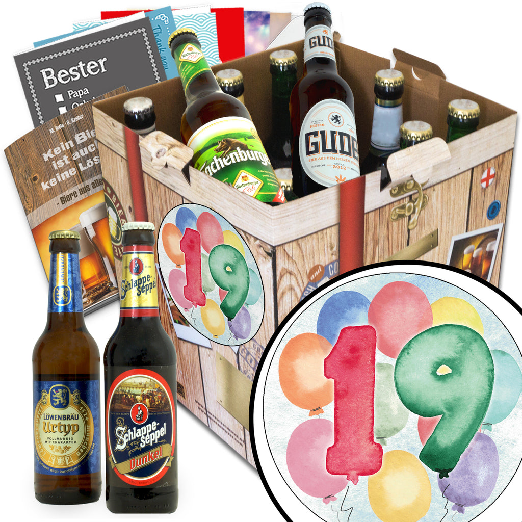 Geburtstag 19 | 9 Flaschen Biere Deutschland | Geschenkbox