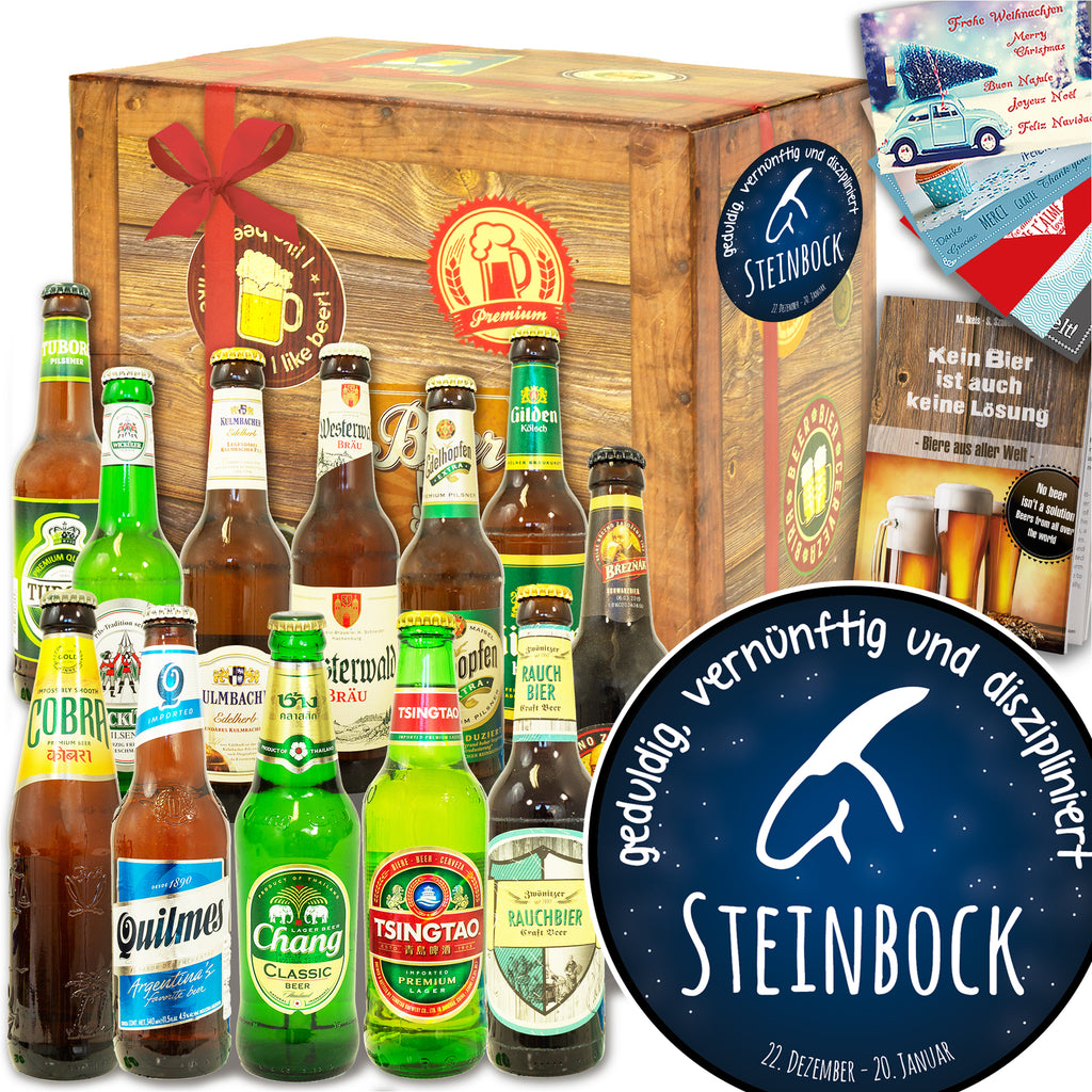 Sternzeichen Steinbock | 12x Bier International und DE | Geschenk Box