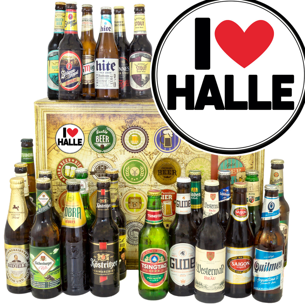 I love Halle | 24 Spezialitäten Bier aus Welt und Deutschland | Bierpaket