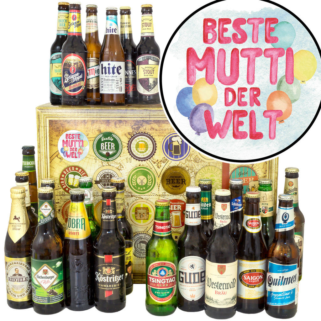 Beste Mutti | 24x Bier Bier aus Welt und Deutschland | Geschenk Set