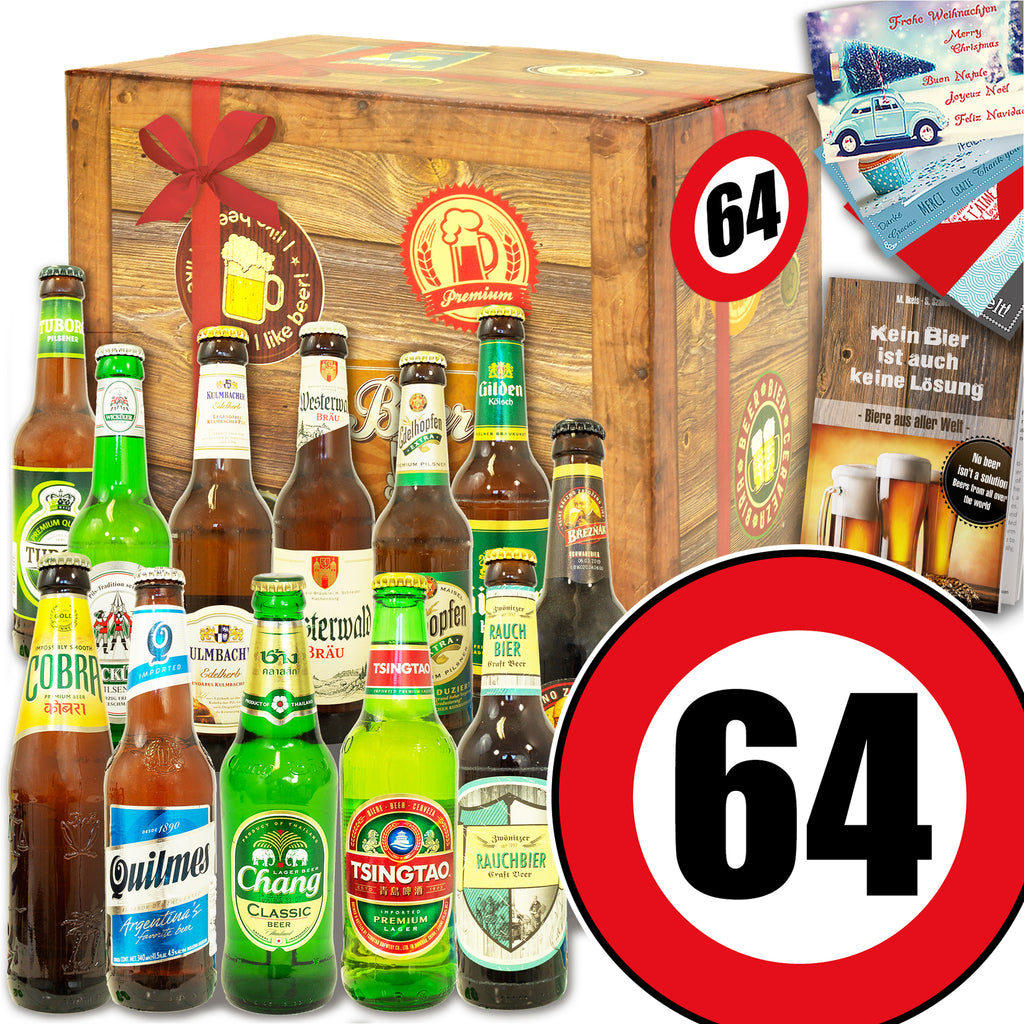 Zahl 64 | 12 Flaschen Bier International und DE | Geschenkset