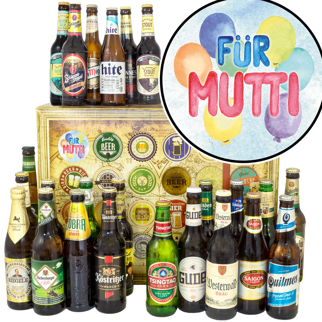 Für Mutti | 24 Flaschen Bier aus Welt und Deutschland | Geschenkpaket