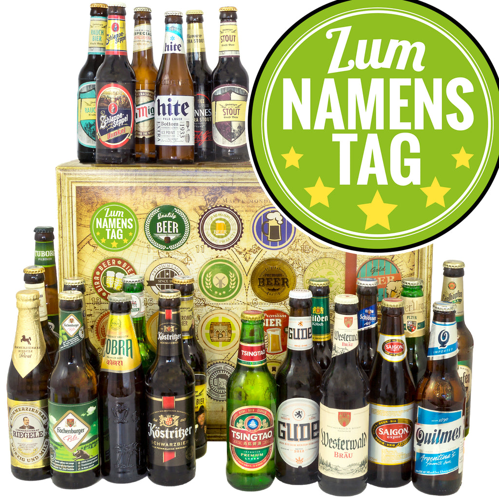 Zum Namenstag | 24 Biersorten Biere Welt und Deutschland | Geschenkkorb