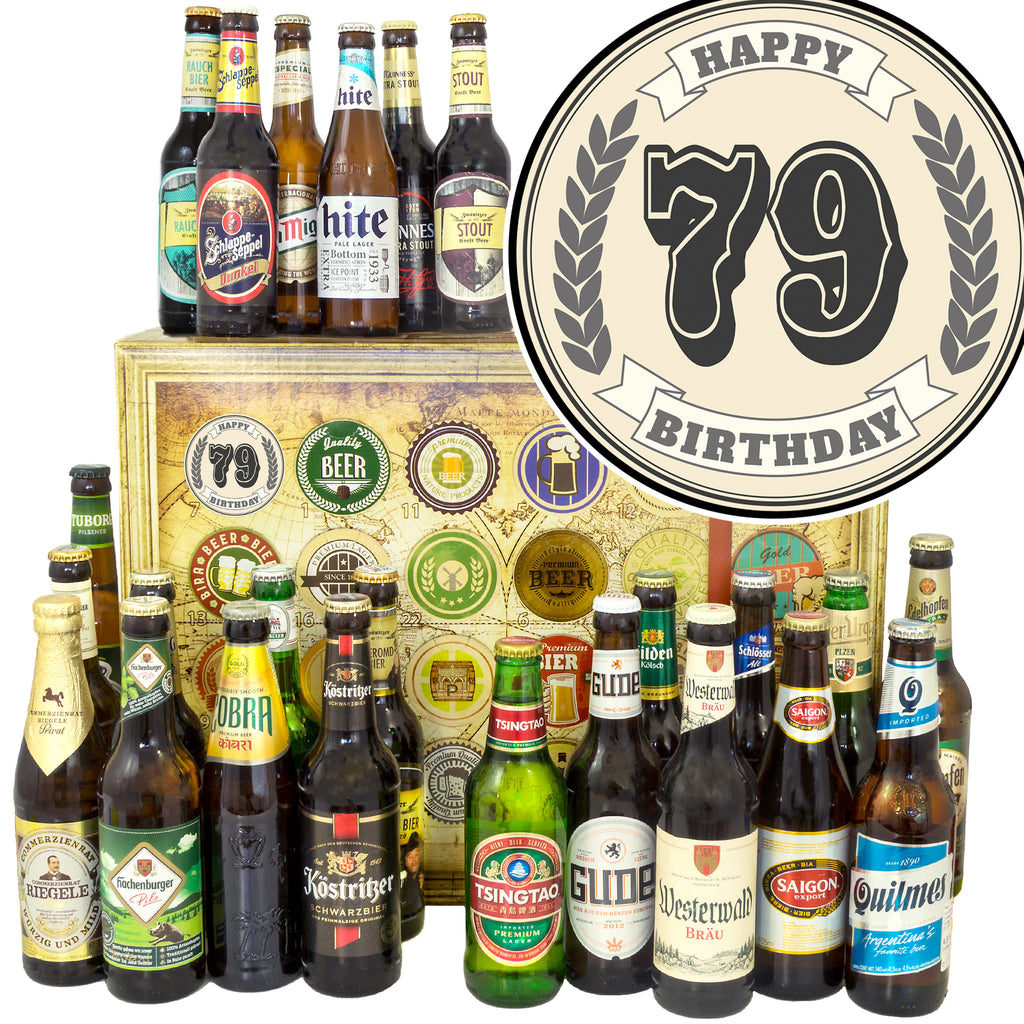 Geburtstag 79 | 24x Bier Bier aus Welt und Deutschland | Geschenk Set