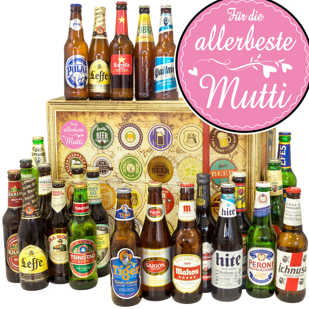 Für die allerbeste Mutti | 24 Flaschen Bier International | Geschenk Set