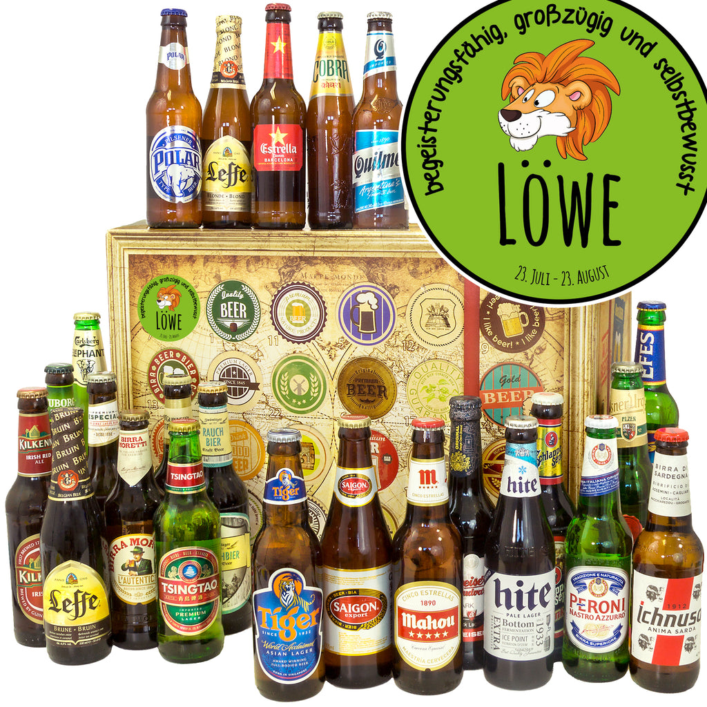 Sternzeichen Löwe | 24x Bier aus aller Welt | Geschenk Box