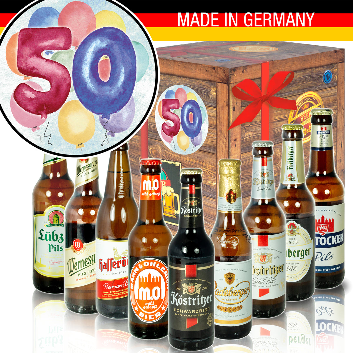 50. Geburtstag | 9x Bier Biere Ostdeutsch | Geschenkset