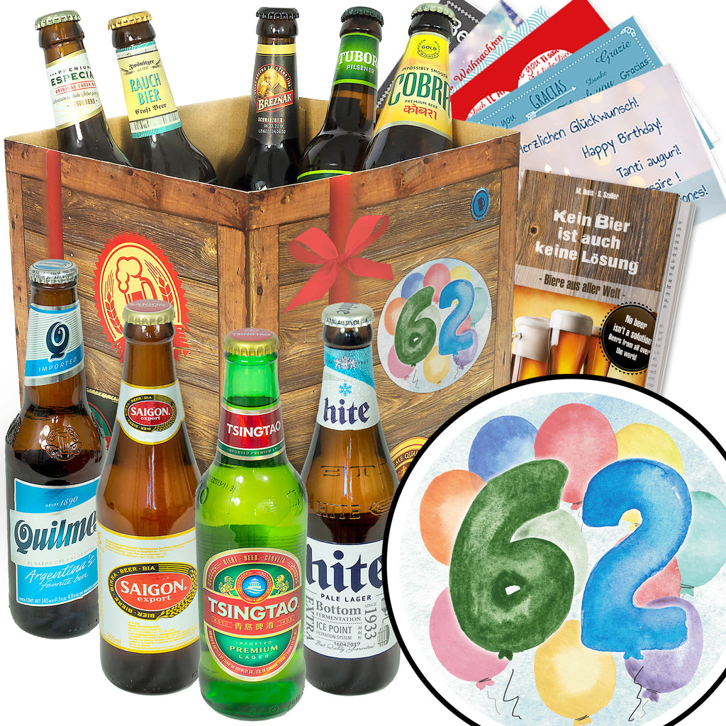 Geburtstag 62 | 9 Flaschen Biere aus aller Welt | Bier Geschenk