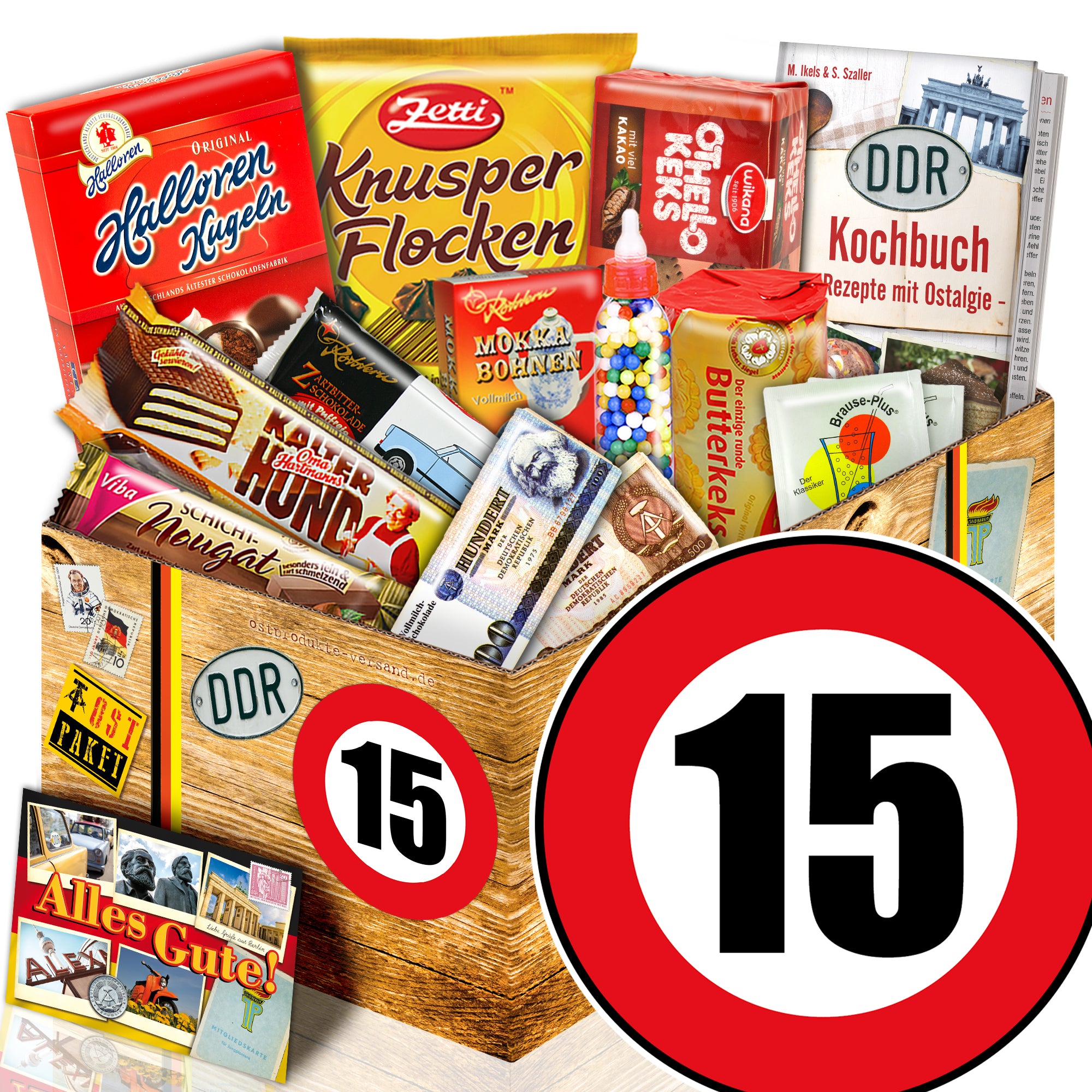 Zahl 15 - Süßigkeiten Set DDR L - monatsgeschenke.de