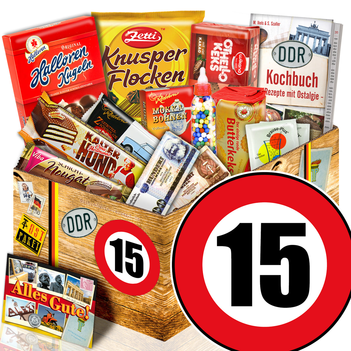 Zahl 15 - Süßigkeiten Set DDR L - monatsgeschenke.de