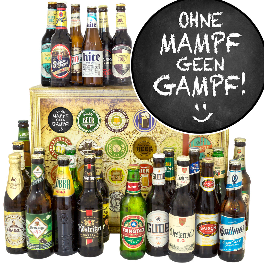 ohne mampf geen Gampf | 24x Bier Bier International und Deutschland | Geschenkbox