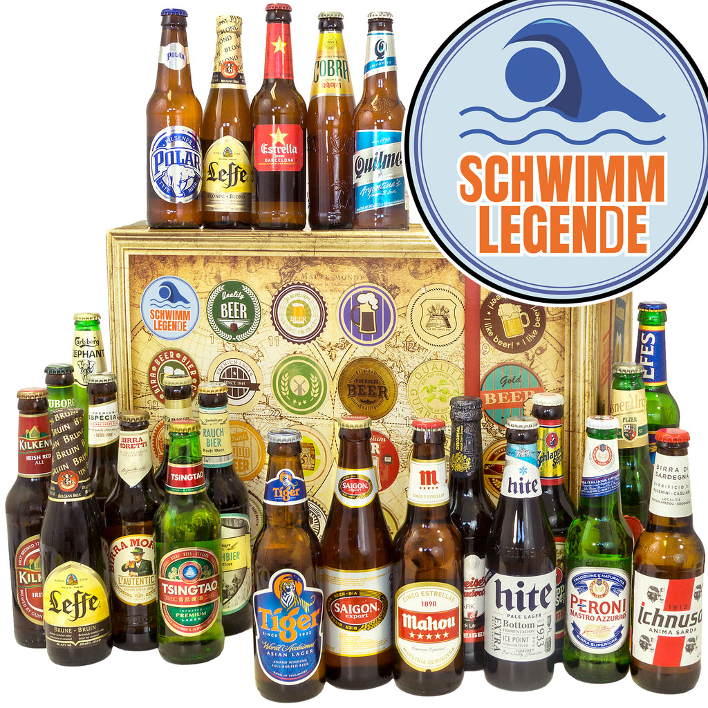 Schwimmenlegende | 24 Flaschen Biere der Welt Exoten | Bier Geschenk