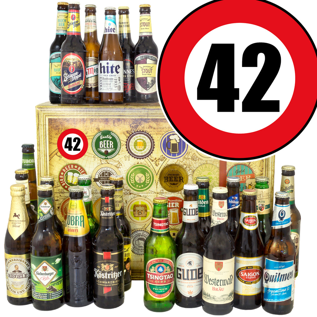 Zahl 42 | 24x Biere Welt und Deutschland | Geschenk Box