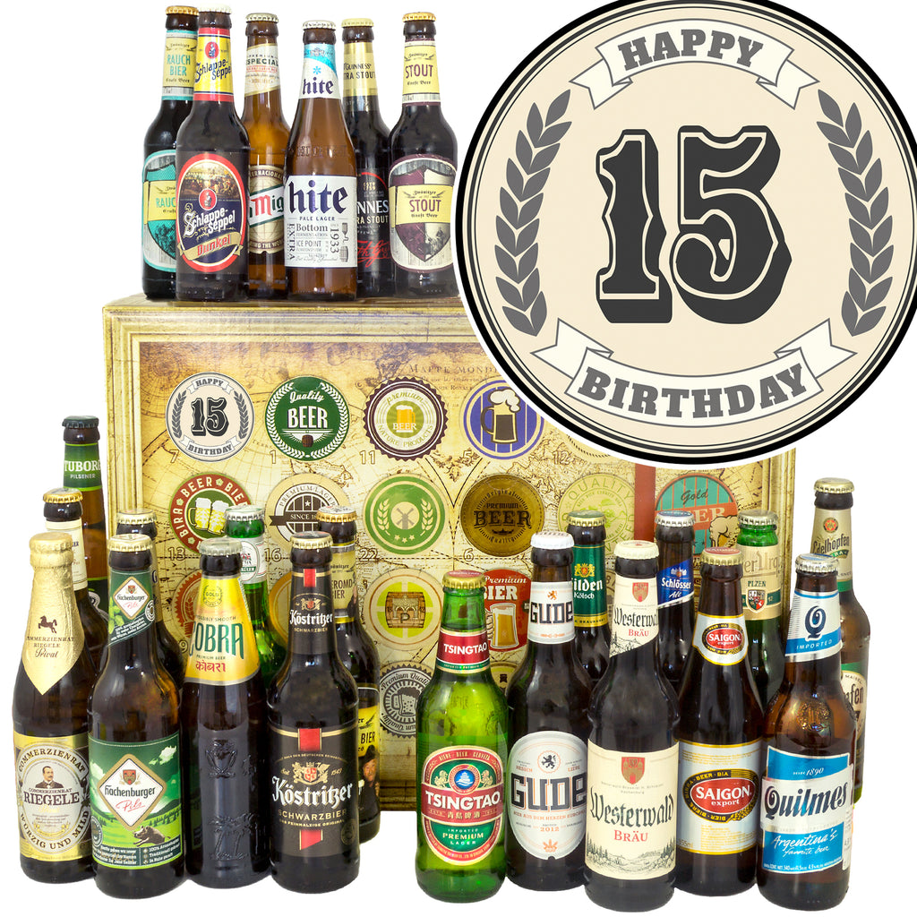 Geburtstag 15 | 24x Bier Biere Welt und Deutschland | Geschenkkorb