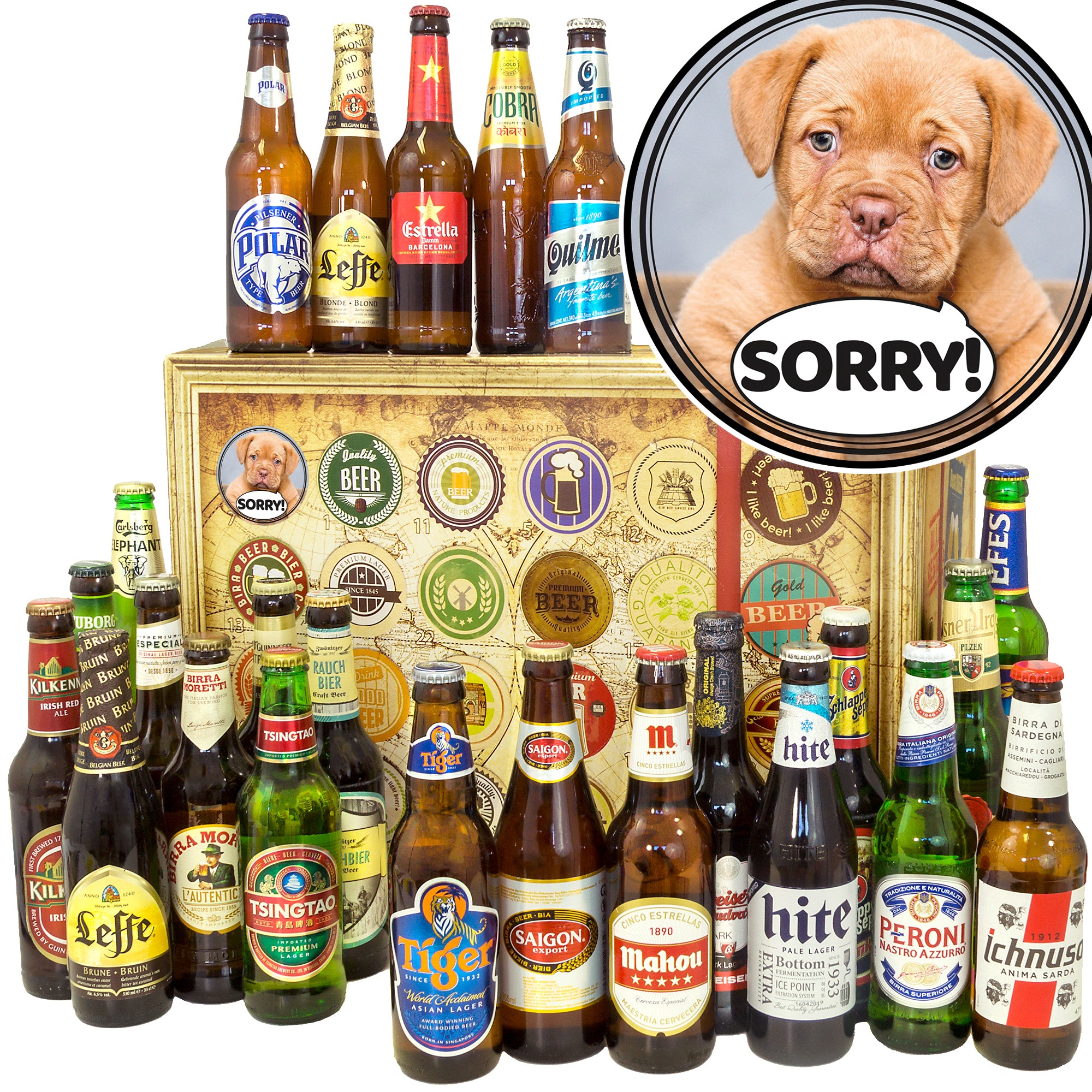 Sorry | 24 Biersorten Biere der Welt Exoten | Geschenkkorb - monatsgeschenke.de