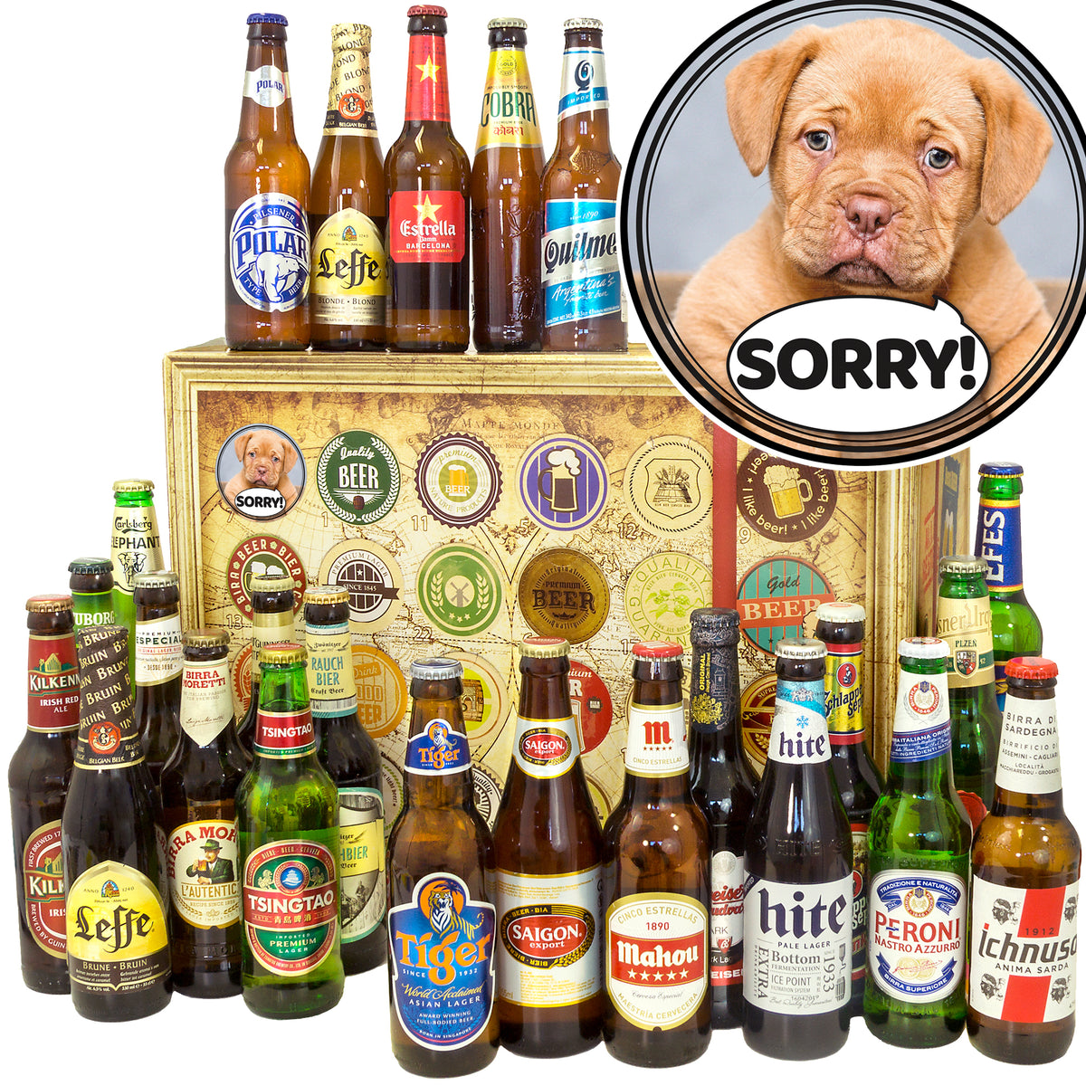 Sorry | 24 Biersorten Biere der Welt Exoten | Geschenkkorb - monatsgeschenke.de