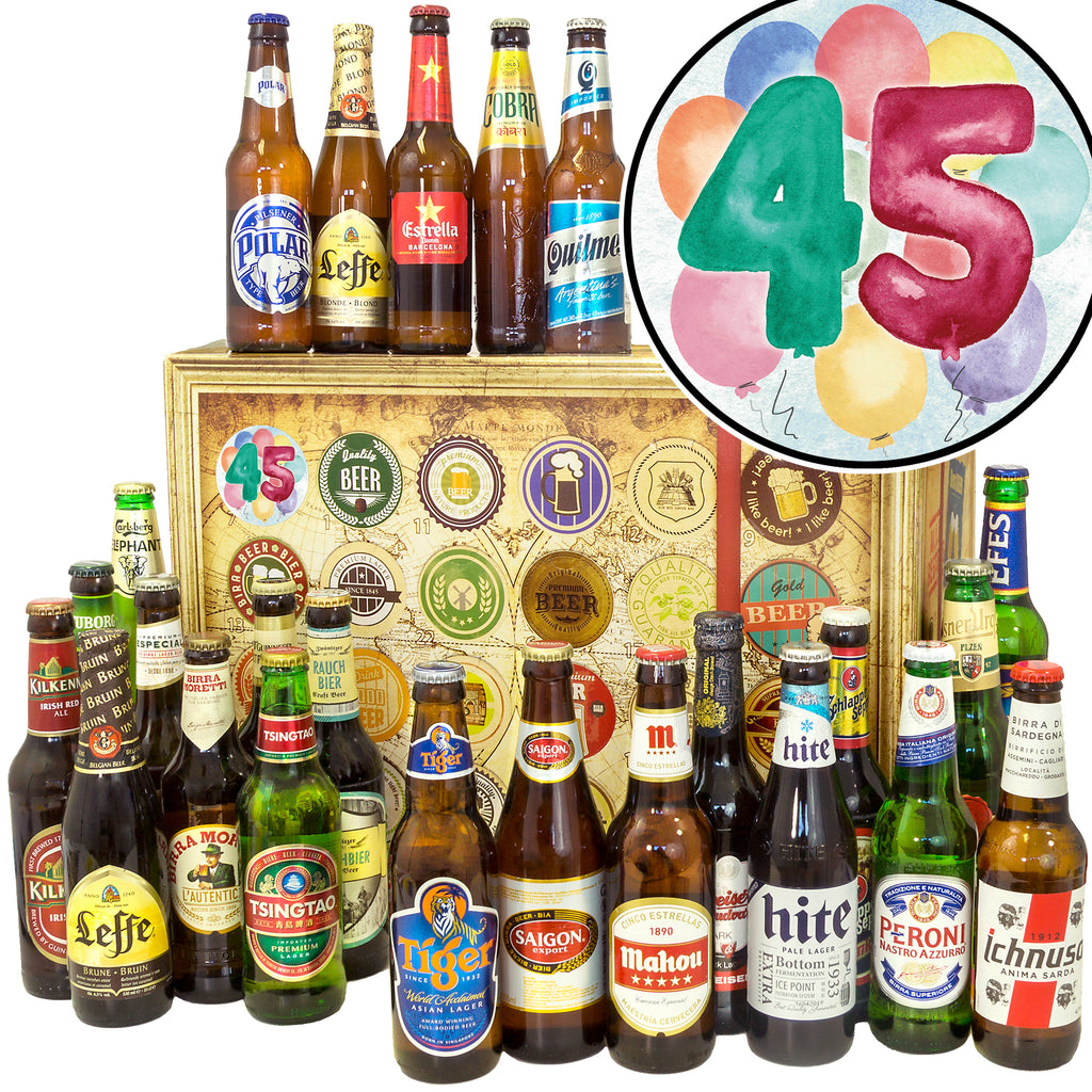 Geburtstag 45 | 24 Länder Bier aus aller Welt | Geschenk Box