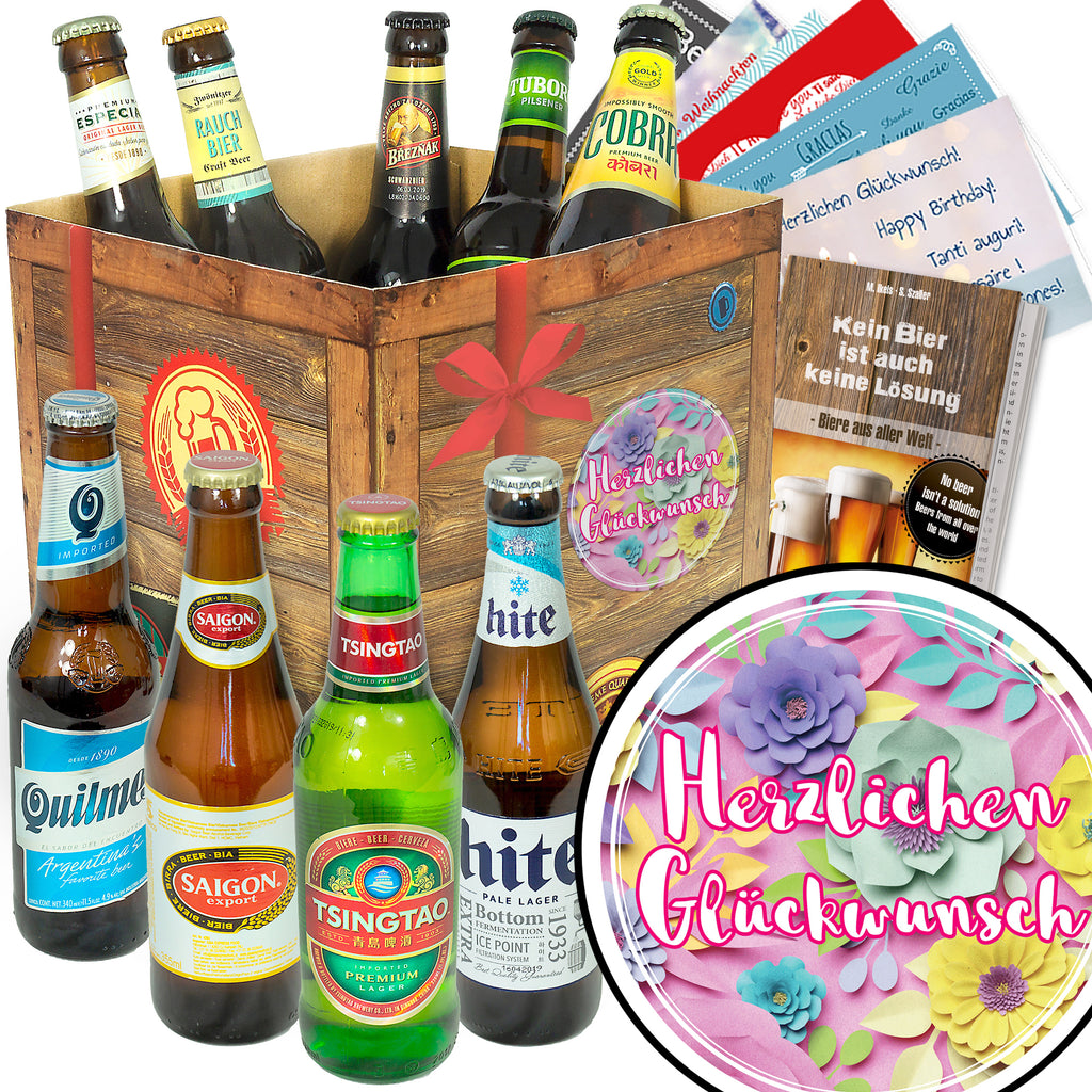 Herzlichen Glückwunsch Blumen | 9 Länder Bierweltreise | Geschenk Set