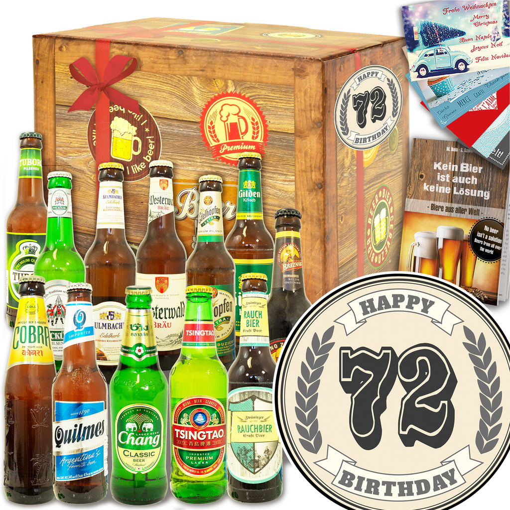 Geburtstag 72 | 12 Biersorten Bier International und DE | Geschenk Box