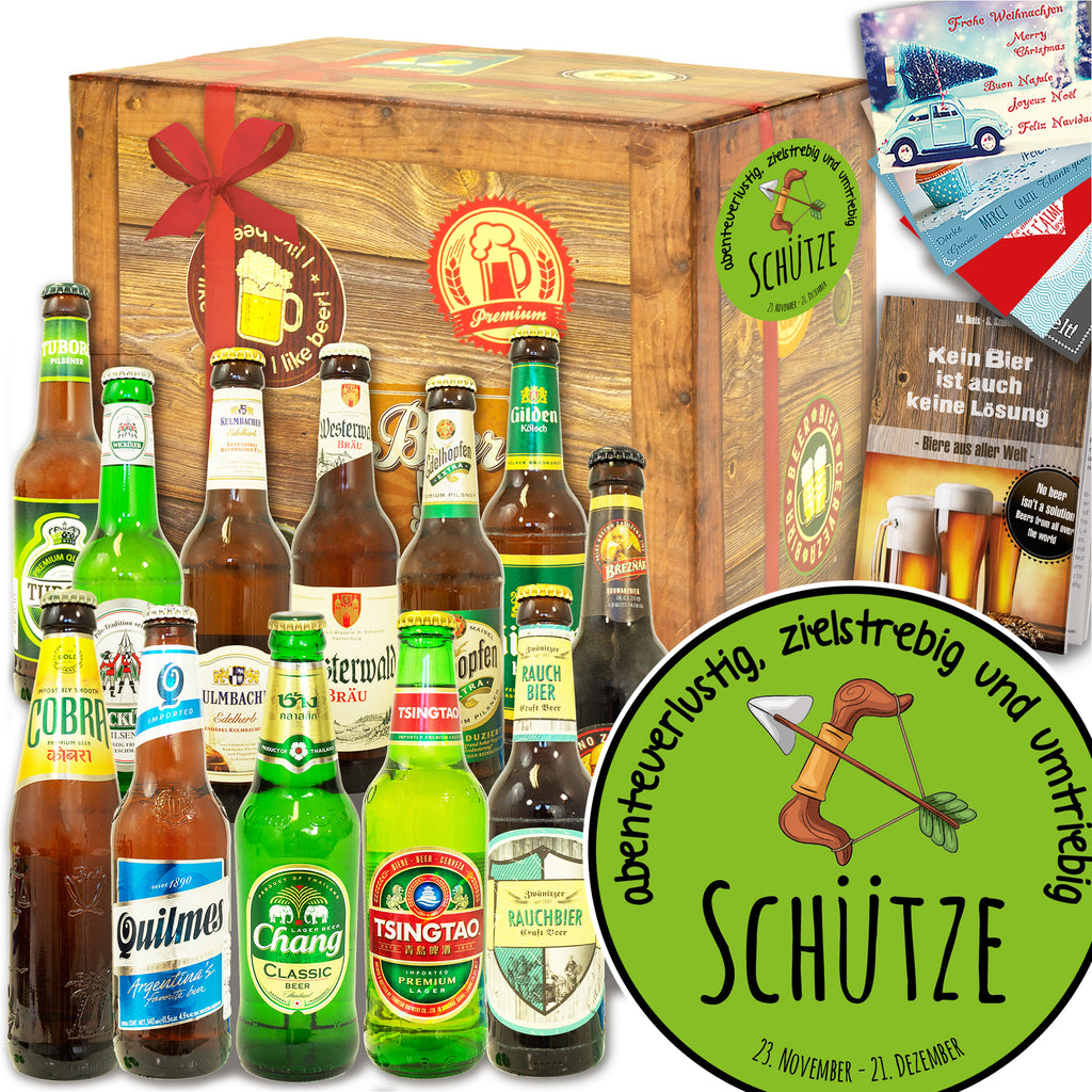 Sternzeichen Schütze | 12 Flaschen Bier aus der Welt und Deutschland | Präsent