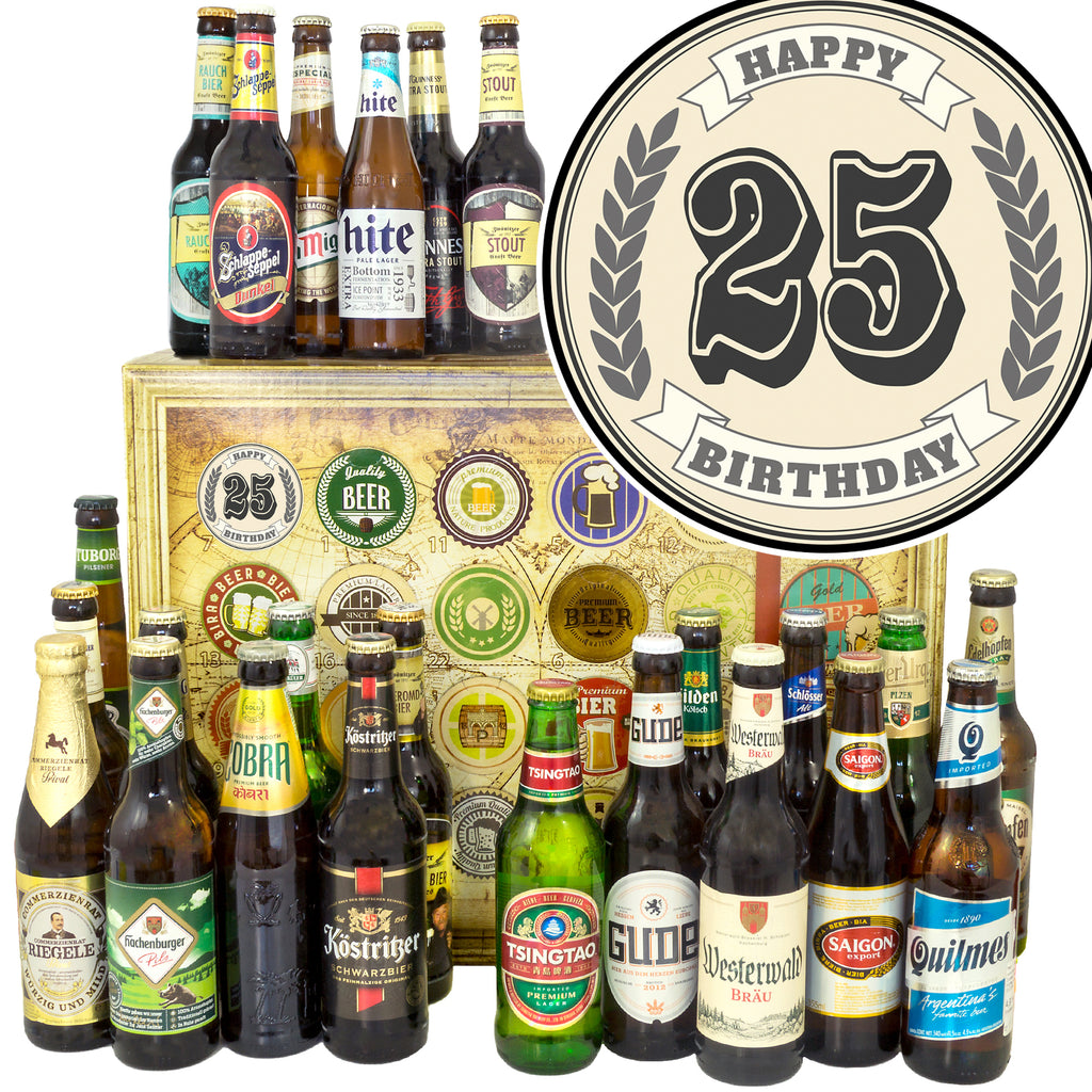 Geburtstag 25 | 24x Bier Bier Deutschland und Welt | Geschenkpaket