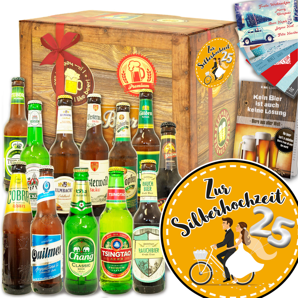 Zur Silberhochzeit | 12 Flaschen Biere Welt und Deutschland | Geschenkkorb