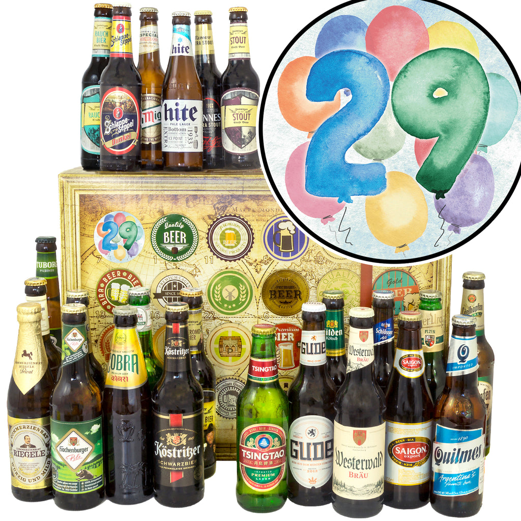 Geburtstag 29 | 24x Biere Welt und Deutschland | Biergeschenk